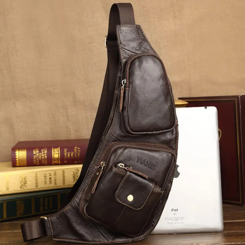 New Arrived fashionable Men Cowhide leather chest bag casual crossbody motorcycle travel riding Single shoulder | Багаж и сумки