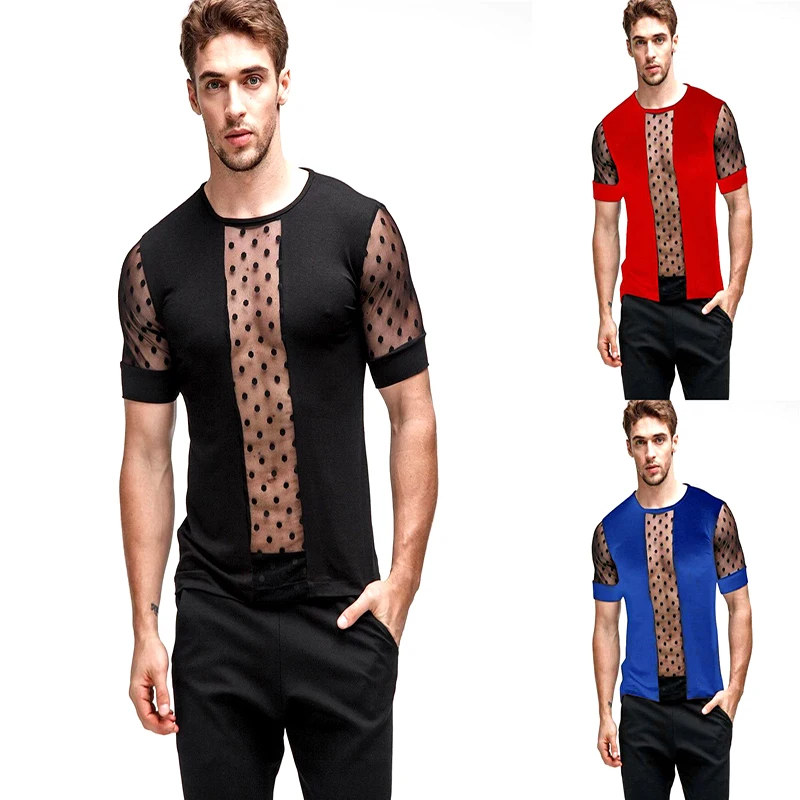 

Mens Transparent Sexy Mesh Crop Top T shirt Crew Sports Slim Fit Gym Training T-shirt Top Clubwear Fishnet Muscle Tee Vest M-3XL