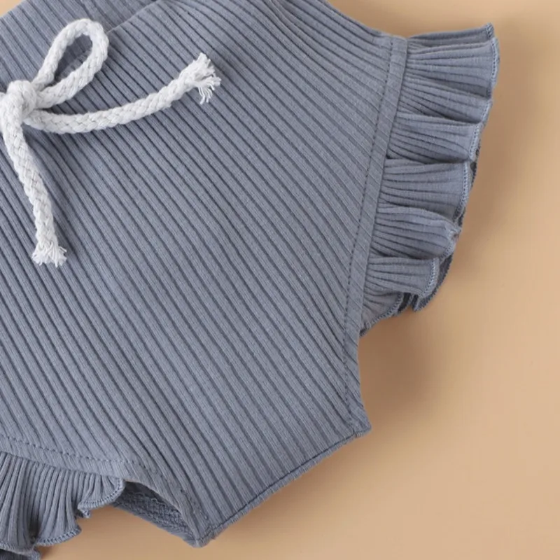 

Newborn Infant Baby Girl Clothes Sling Solid Romper Bodysuit + Ruffles Shorts Outfits Cute Summer Baby Clothes 0-18 M New