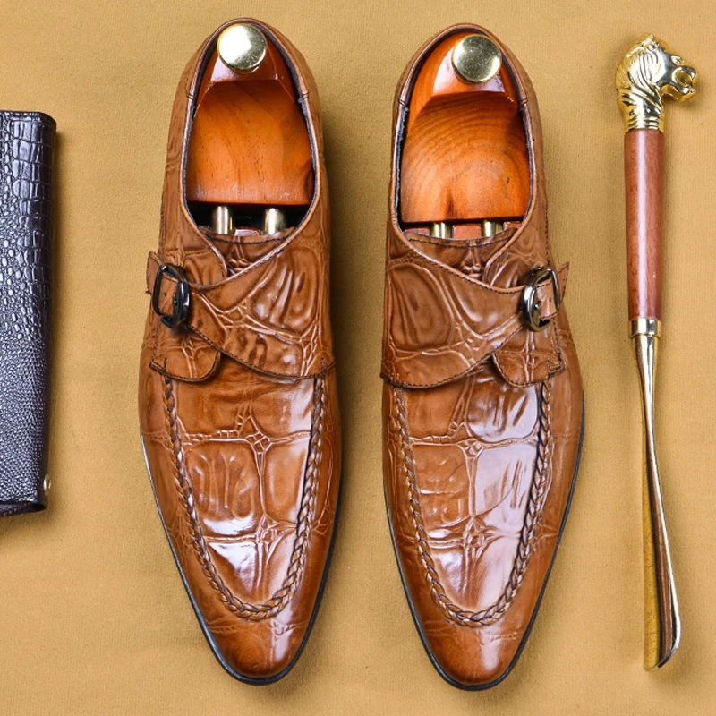 Новинка Роскошный узор Мужские модельные туфли из натуральной кожи