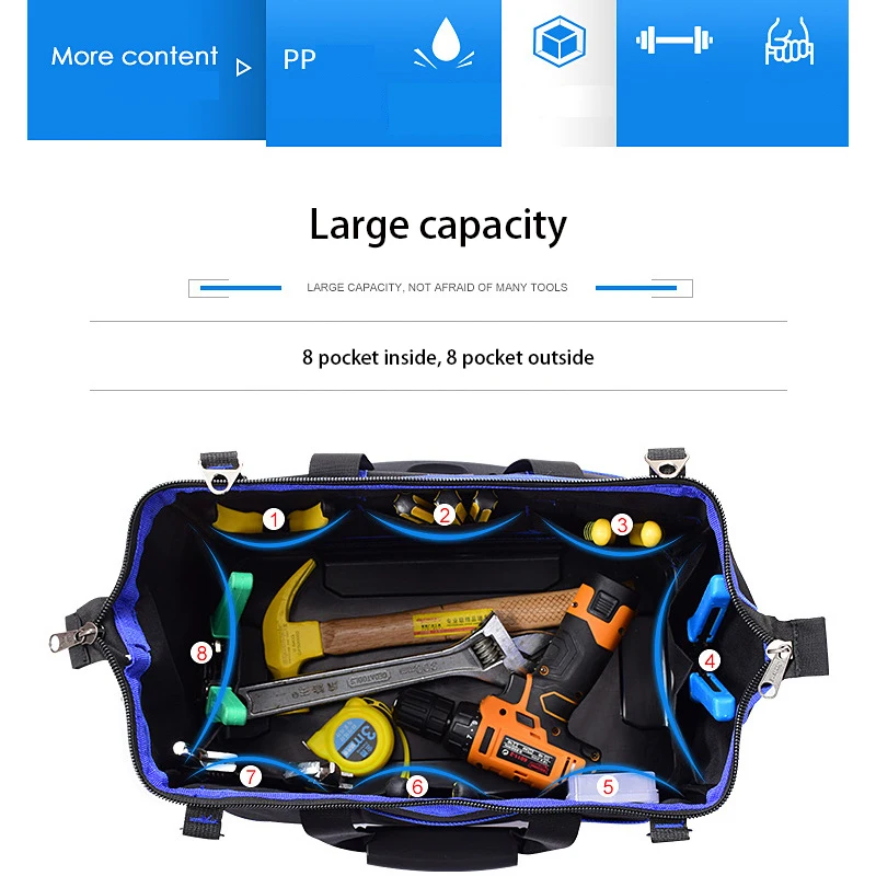 

Large capacity repair electrician bag waterproof non-slip plastic bottom portable canvas bag Oxford cloth hardware tools bag
