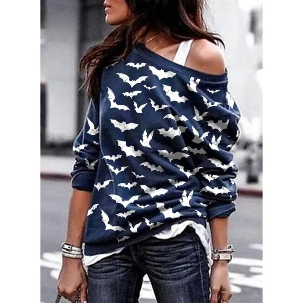 

Sexy Casual Female Pullovers Printed Pumpkin Leopard Sweatshirts Fashion Off The Shoulder Women Long Sleeve Oversize Sweatshirts