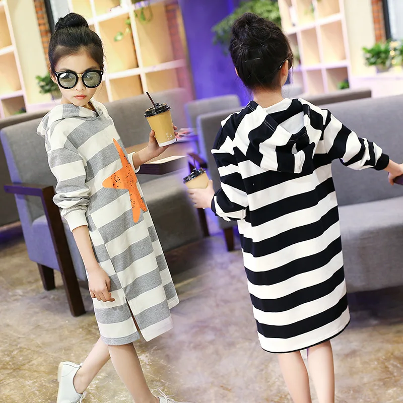 Детское Полосатое платье футболка с длинными рукавами для девочек повседневная