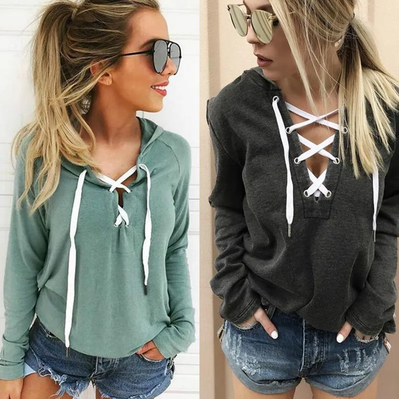 

Fashion Hooded Sweatshirts Women Hoodies New Spring Sexy Bandage Lace-Up Hoodies Girls Female Pullovers Hoody Plus Size 4XL