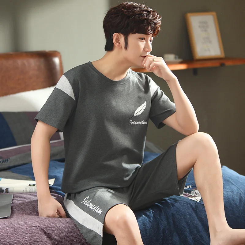 

Summer Men's Pajamas Cotton Short Sleeve Shorts Korean Leisure Suit Home Wear Oversize men pijama