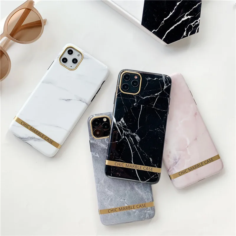 Модный мраморный чехол для iPhone 11 Pro Max s Золотая оправа мягкий IMD силиконовый X XS XR 6 7