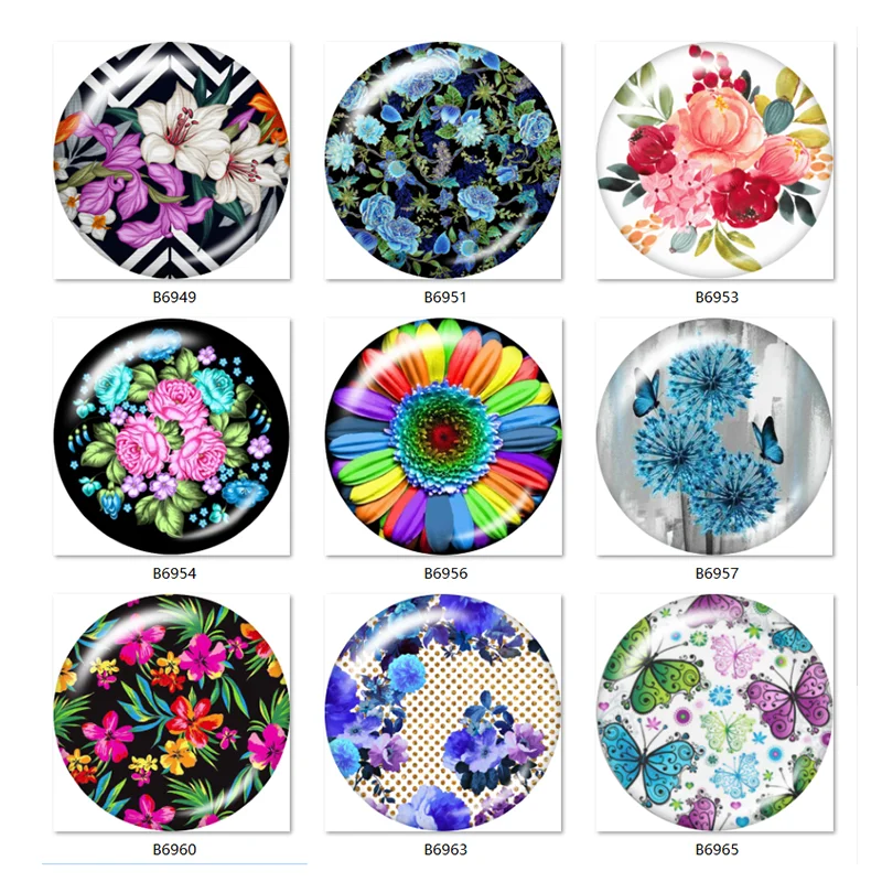 

beautiful flower art 18mm Snap button jewelry DIY Bracelet Round photo glass cabochons TW6308