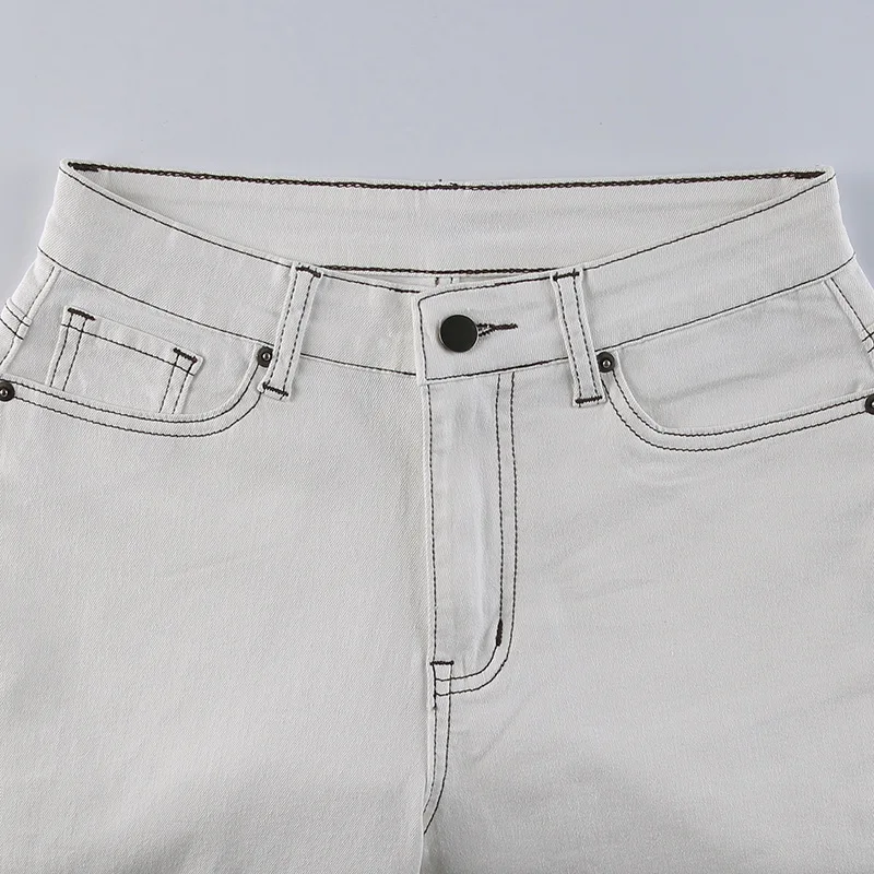

DUOFAN White Jeans 2021 Summer Women High Waist Straight Ankle Split Casual Denim Trousers Office Lady Slim Denim Pants Female