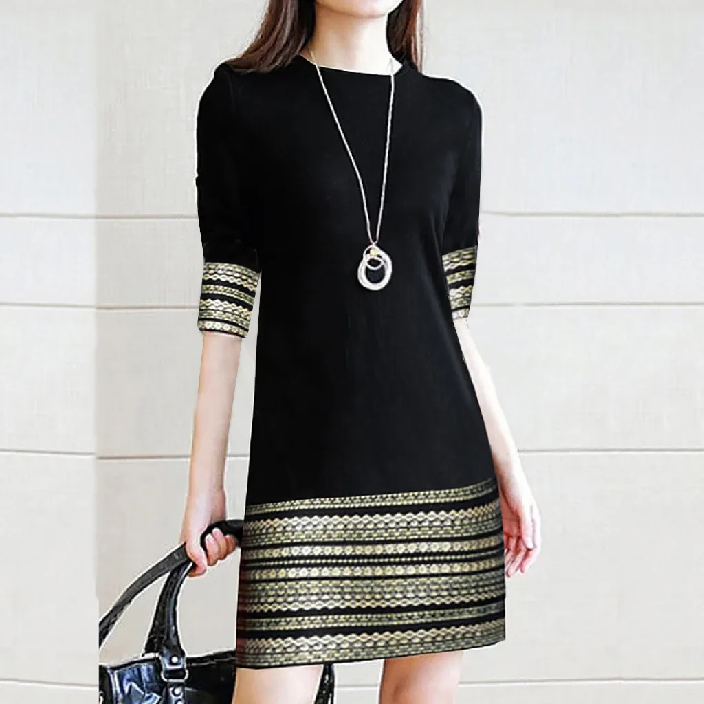 Платье женское винтажное черное осенне-зимнее модное повседневное элегантное