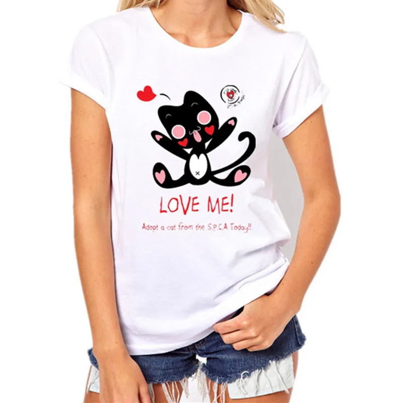 

Womens Brand Clothing Summer Women T Shirt Short Sleeve O-Neck Casual Funny Black Cat Tops Tees Female Ladies T-Shirt
