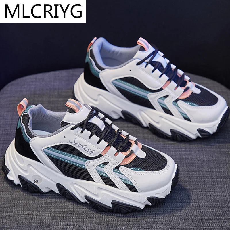 

Кроссовки женские сетчатые, повседневная обувь на платформе, удобные тканевые туфли на шнуровке, модные весенние, 2021