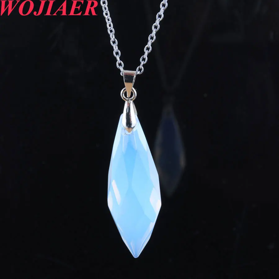 

Natural White Opal Stone Pendant&Necklace for Chakra Healing Multifaceted Water Drop Reiki Point Pendule PO9259
