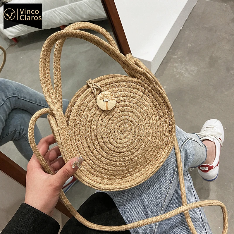 

Женская плетеная сумка Bolsos De Playa, круглая сумка-мессенджер на плечо, милые кошельки и сумочки, дизайнерские Роскошные соломенные сумки, модн...