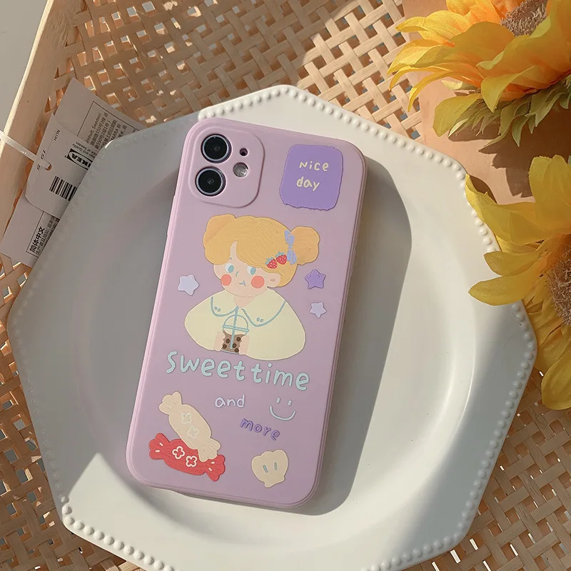 

2021 Oil Painting Candy Girl Case Cover For iPhone 12 12min 12Pro 12ProMax 11 11Pro 11ProMax SE2020 8 7 8Plus 7Plus X XSMAX XR