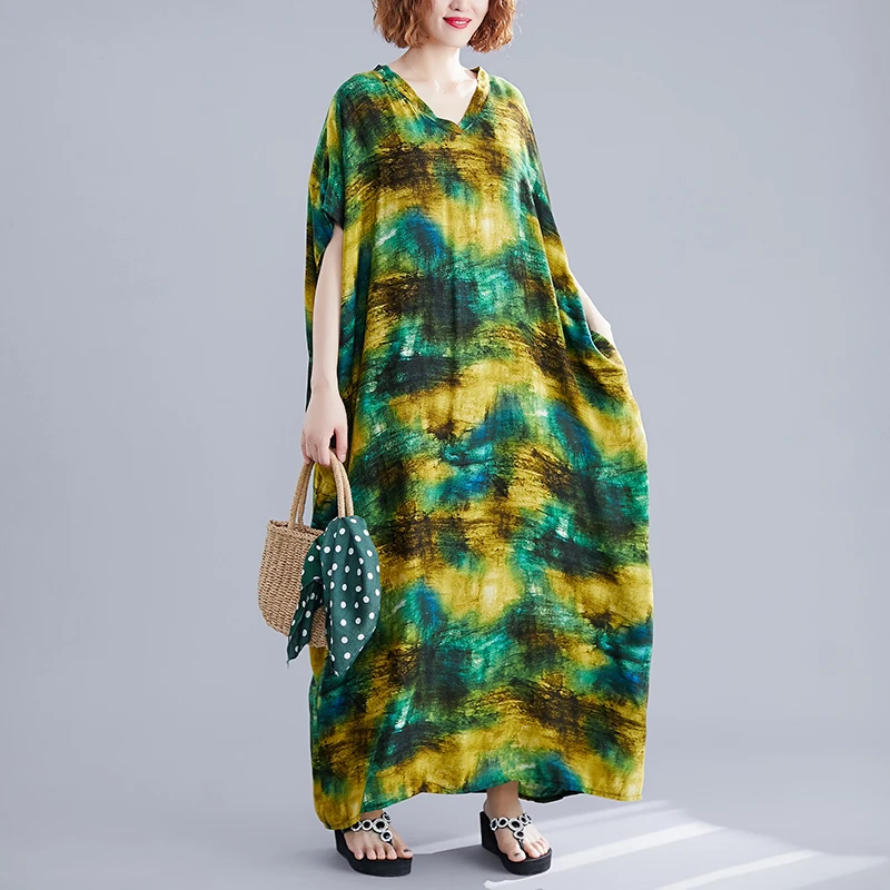 

Plus Size 2021 New Summer Short Sleeve Women'S Retro Loose Style Comfort Material Raglan Sleeve Casual Dress For Women