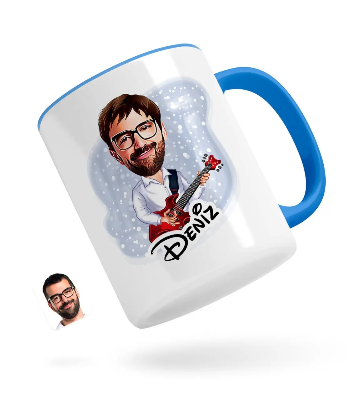 

Персонализированные Для мужчин гитариста карикатура синего кружка Bardak-2