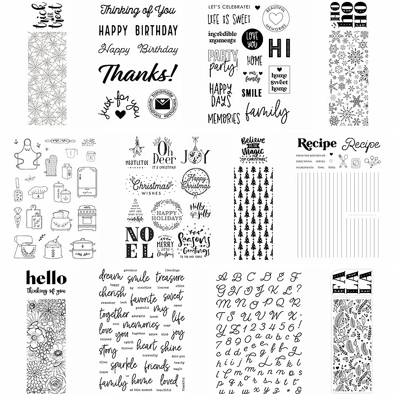 

Thanks Hello Noel A-Z Letter Words Sentence Happy Days Kitchenware Snowflake Flower Clear Silicone Stamps Decorate Cards Craft