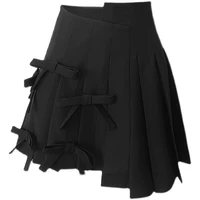 stand skirts pleated skirt skort bow short irregular womens 2021 autumn high waist a line half black clothing