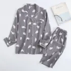 Женский пижамный комплект, 100% марлевая Хлопковая пижама с мультяшным принтом собаки, 2 шт., рубашка с отложным воротником + штаны, комфортная Пижама