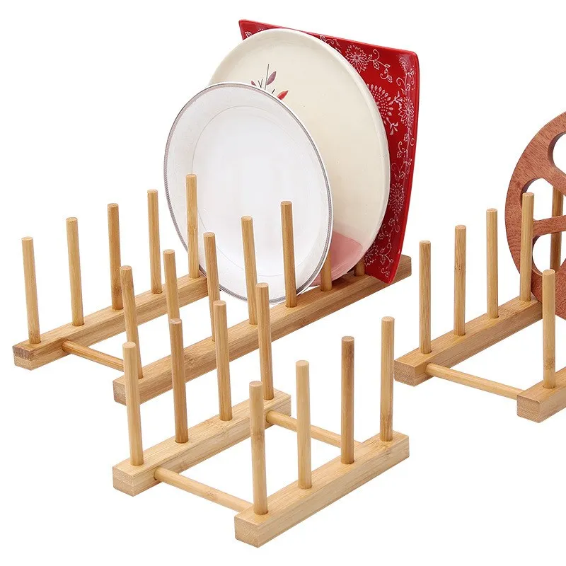 

Multifunctional Dish Drain Rack Kitchen Tableware Storage Rack Bamboo Wood Display Kitchen Organization