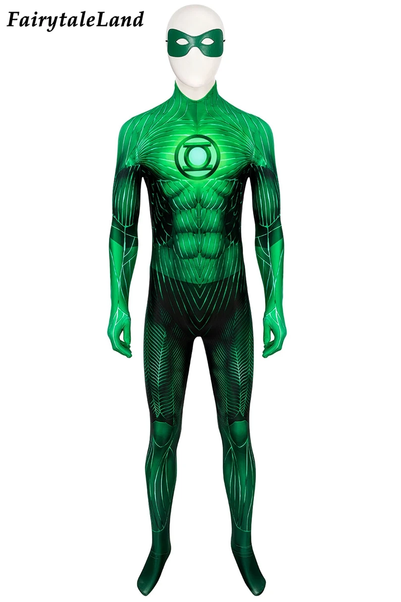 Halloween Carnival Hero Outfit Green Zentai Lantern Cosplay Costume 3D Printing Superhero Jumpsuit With Eye Mask