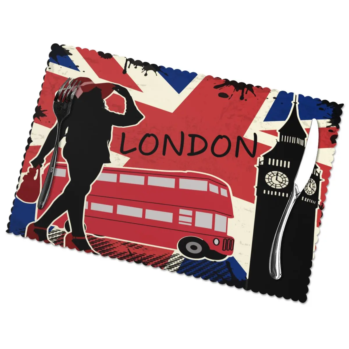 

Table Mats Drink Coaster Table Placemats London Retro Poster Coffee Mug Cup Coasters 6 PCS Non-slip Pads