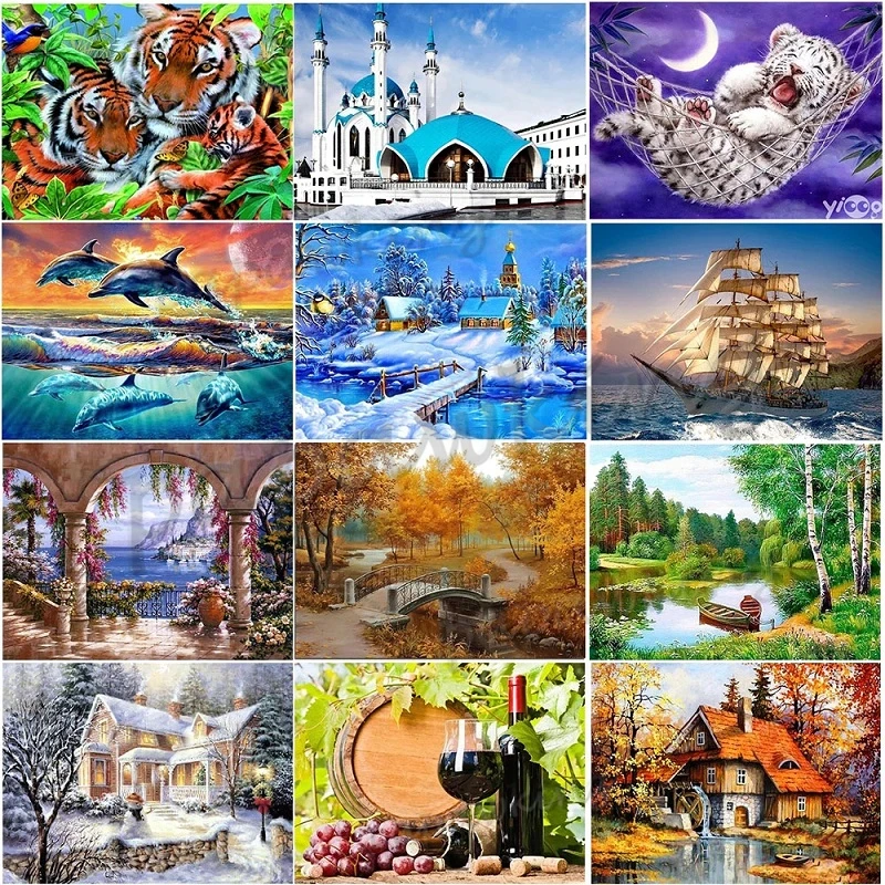

5D Diy Diamond Painting Kit Landscape Animal Pictures Rhinestones Diamond Embroidery Scenery Mosaic Cross Stitch Home Decor Art