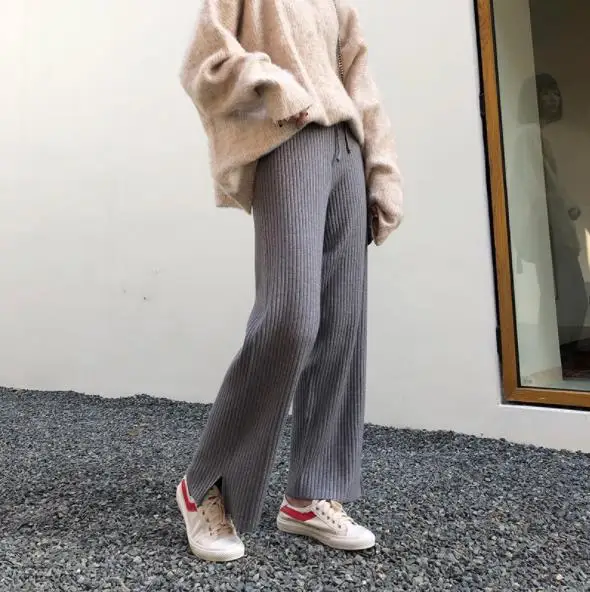 Харадзюку брюки 2019 RopaSpring Трикотажные Широкие женские с высокой талией шикарные