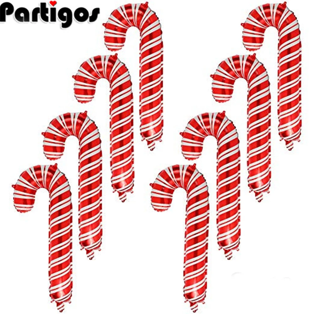 8pcs Large 82*37CM Christmas Candy Cane Aluminum Foil Balloons for Xmas Home Party Decorations Supplies Red and White