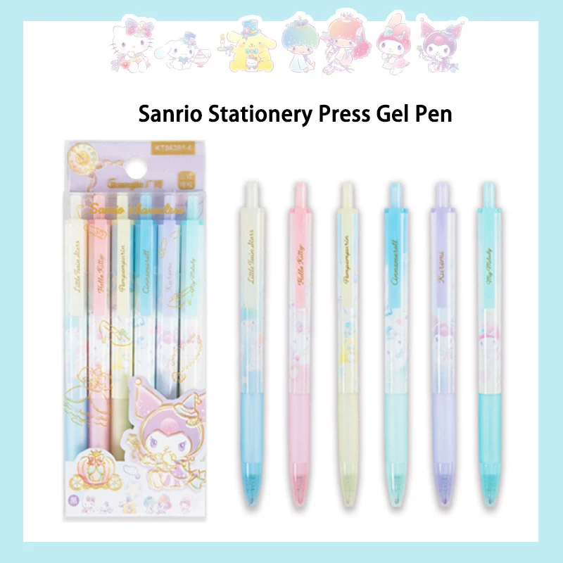 

6 шт. кавайные Канцтовары Sanrio Kitty Kuromi My Melody Cinnamoroll гелевая ручка с прессом портативная ручка для письма подписи для детей подарок