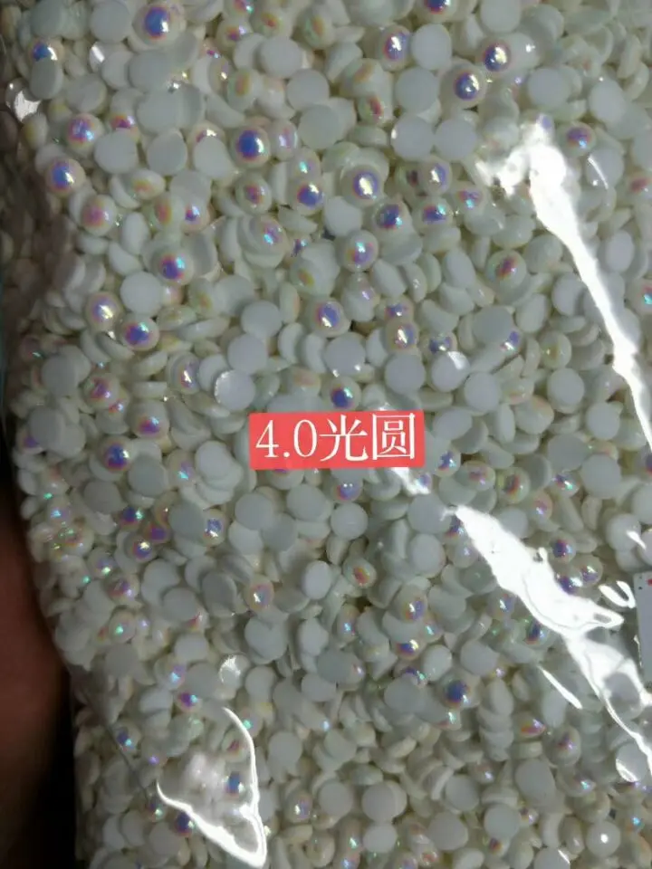4mm-1000pcs 4 размера Стразы для ногтей Половина Круглая Белая жемчужина 1000 шт./пакет AB белый опал жемчужины для дизайна ногтей белый полукруглый жемчуг, KJ44-204-y - Цвет: 4mm-1000pcs