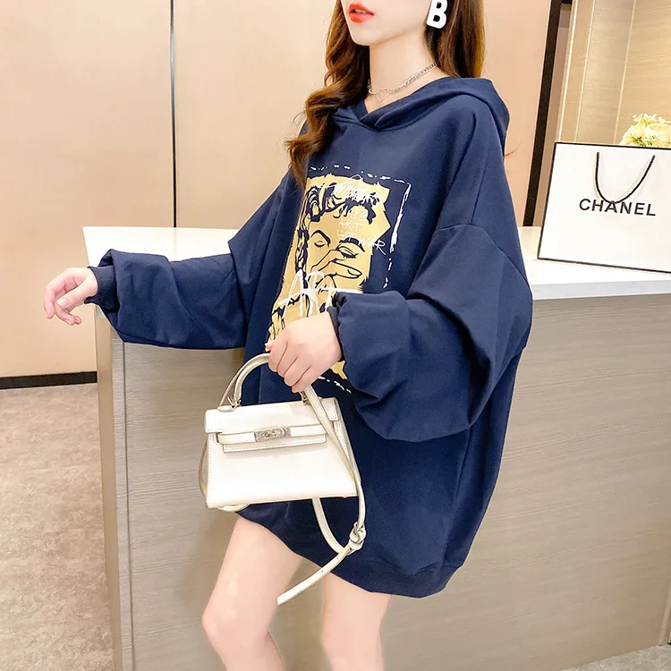 

New Autumn/winter Korean monogram print with velvet and thickened hoodie for girls loose oversize schoolgirl coats