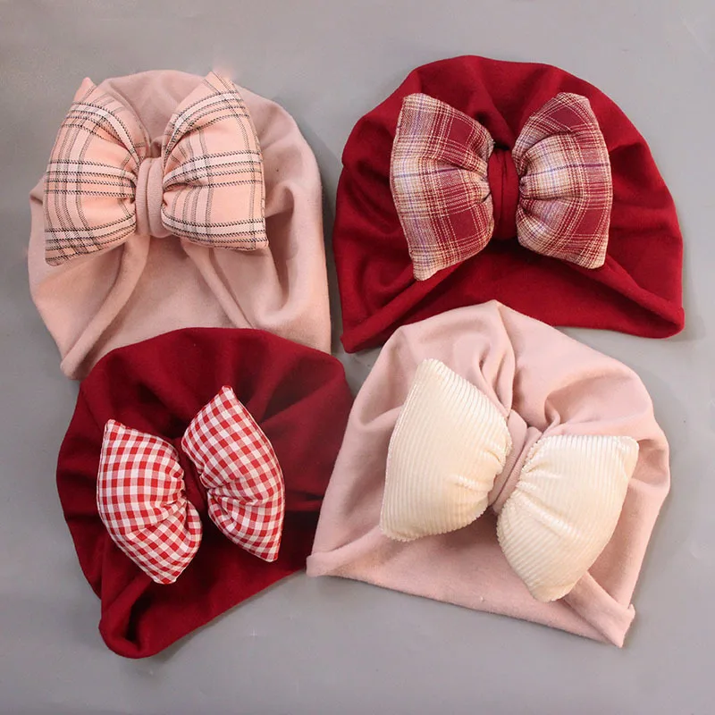 

Bowknot Hat for Girl Newborn Winter Hat Solid Color Warm Beanie Turban Baby Accessories Kids Beanie Cap Baby Photograph props