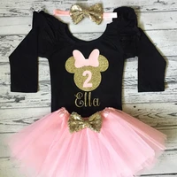 pink gold 2nd birthday personalized outfit flutter sleeve leotard toddler bodysuit custom onesies tutu set