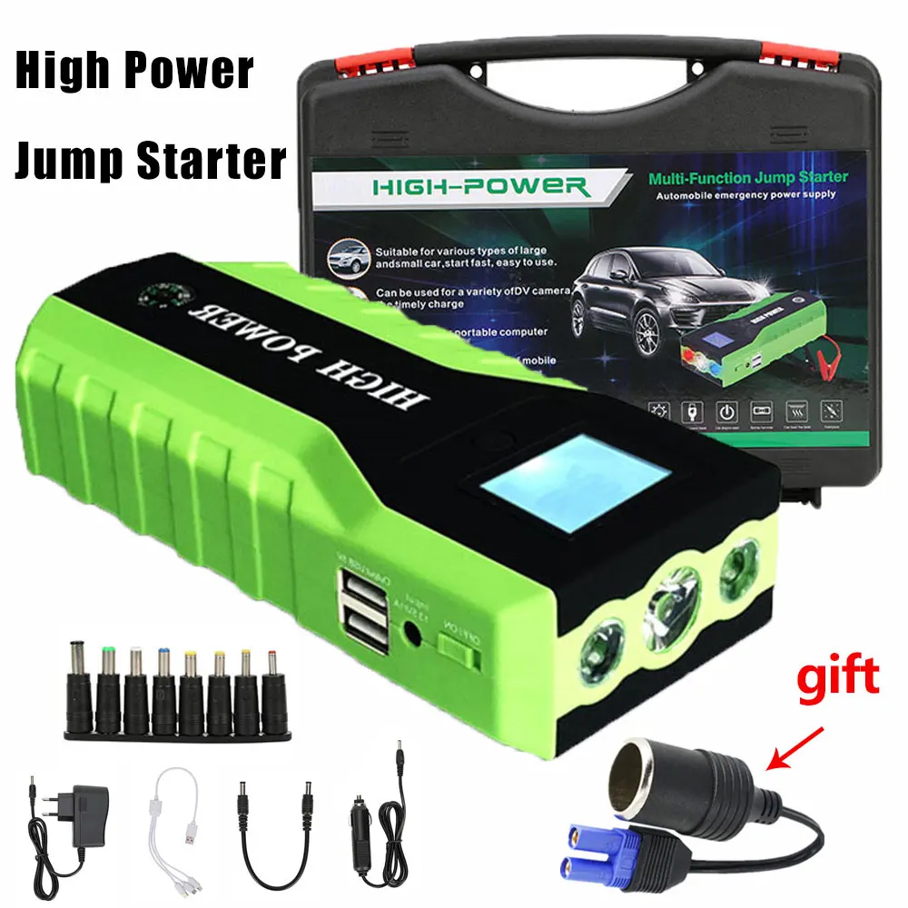Green with Box GkFLY высокое Мощность автомобиль скачок стартер 1000A Зарядное устройство для автомобиля Портативный Мощность банк 12V пусковое устройство автомобиля Батарея усилитель - Цвет: Green with Box