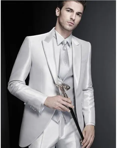 

Silver Noble Men Suits One Button Peaked Lapel Fashion New Style Bespoke Tailcoat Terno Masculino 3 Pieces(Jacket+Pant+Tie+Vest)