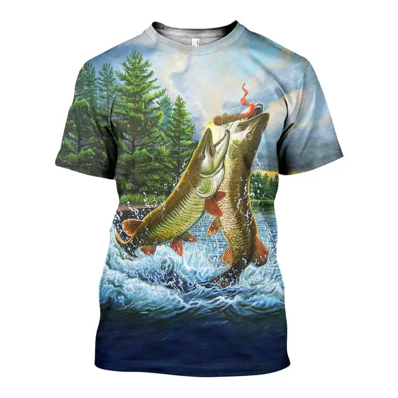 

Animal fish Fashion T shirt 3D Printed Fishing art t shirt Harajuku summer Short sleeve shirt Unisex Casual T-shirt tops