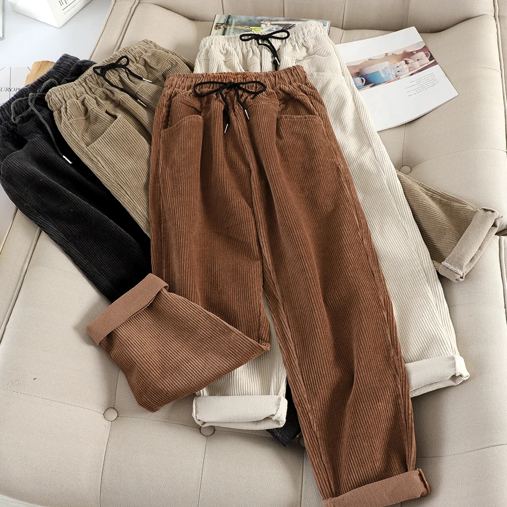 SINGRAIN женские вельветовые прямые штаны винтажные Харадзюку брюки с эластичной