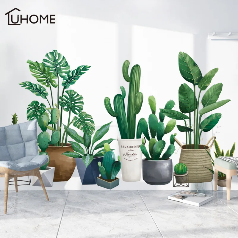 

3D Green Plant Wall Sticker for Living Room Self-adhesive Wallpaper Nordic Style DIY Art Decals Bedroom Wall Decoration