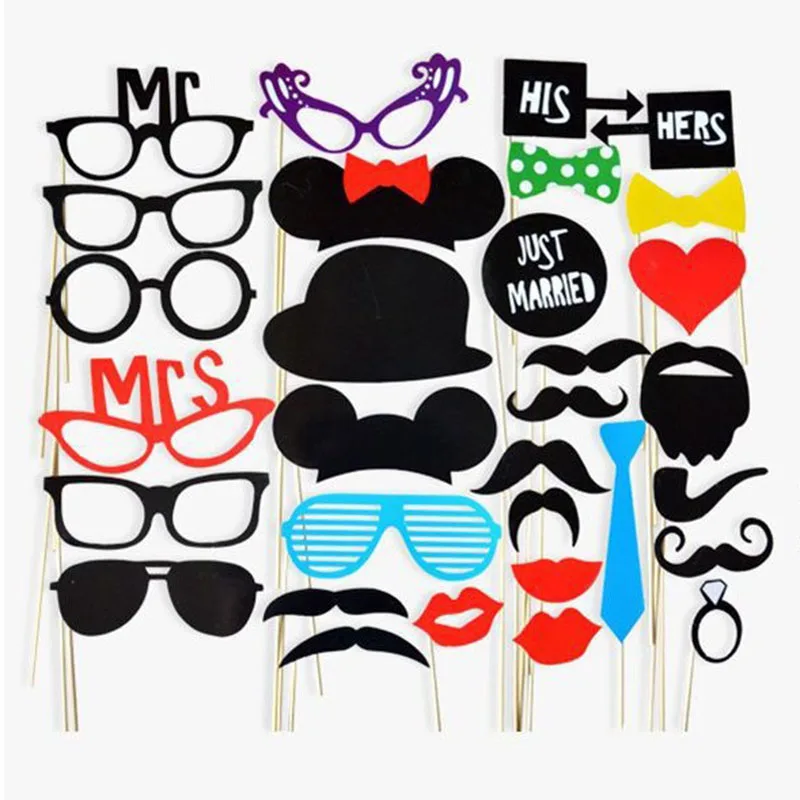 

31pcs Wedding Photo Booth Props Party Mustache Lip Photobooth Props Birthday Party Decoration Favor Funny Beard Photo Props