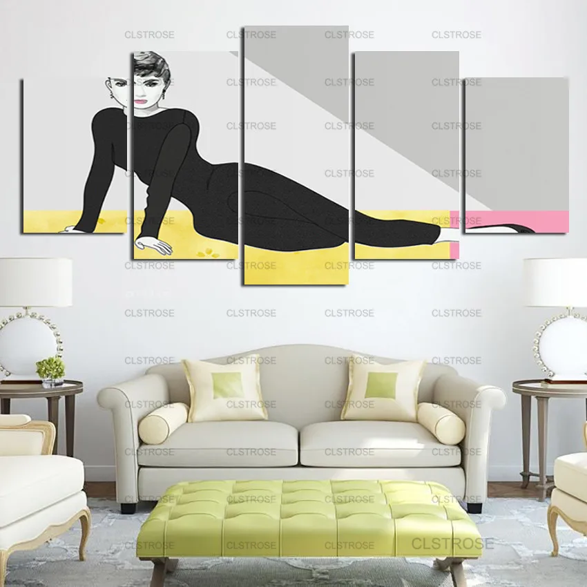 

5Pcs Decorative Canvas Painting a Woman Practicing Yoga In Front of The Wall Poster Home Wall Art Canvas Hd Printing Irregular