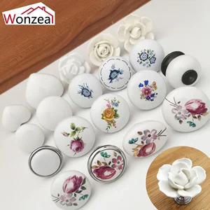 Ручка для шкафа, белая роза, лотос, любовь, простая, керамический с одним отверстием ручка, для кухонной мебели, ручки для выдвижных ящиков в форме сердца