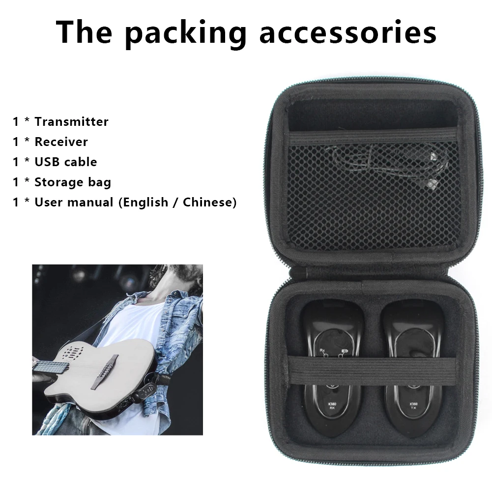 

Upgraded Dual-Screen Digital Display LED Guitar Wireless Transceiver Kit Moisture-Proof Rechargeable Wireless Guitar Transmitter