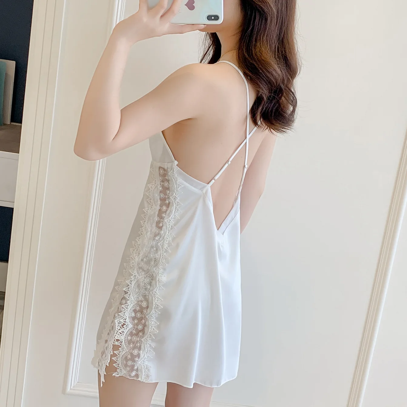 

Sexy Sleepwear Gown Womens Lace Nightshirts V-Neck Sleeveless Nightgown Summer Female Nighties Strap Dress Sleep Robes