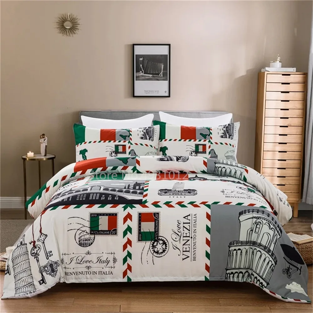 

Luxury Duvet Cover Set Retro Italia Single Double Bed Linen Twin Full Queen King Size Bedding Set Kid Boys Teen Adult Bedclothes