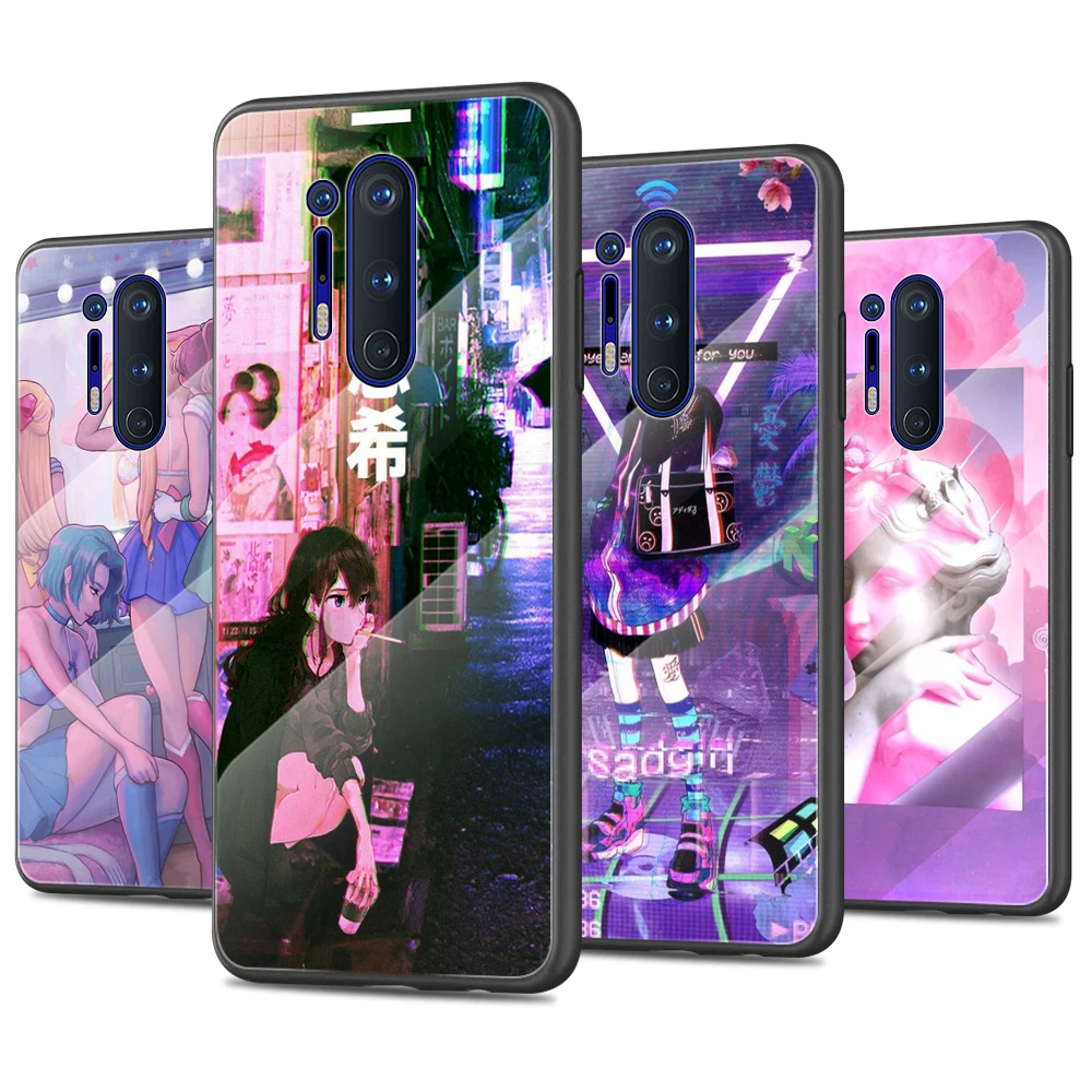 

Vaporwave Glitch Anime Tempered Glass Cover For OnePlus 9 R 8T 8 Nord Z 7 7T Pro 5G Silicone Phone Case Coque