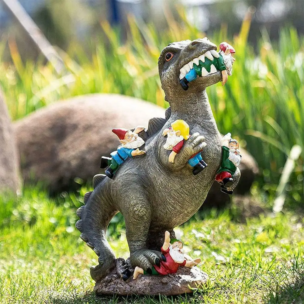 

Dinosaur Eating Gnomes Garden Art Outdoor Windproof Garden Decoration Outdoor Accessories Artificial Decorations Patio Decor