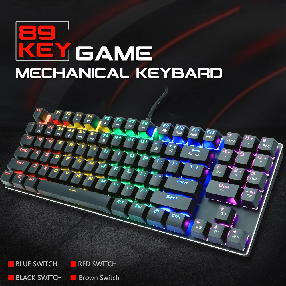 

Проводная Механическая клавиатура с 89 клавишами, Игровая клавиатура RGB с подсветкой для ПК, геймеров, геймеров, русская/английская версия, ч...