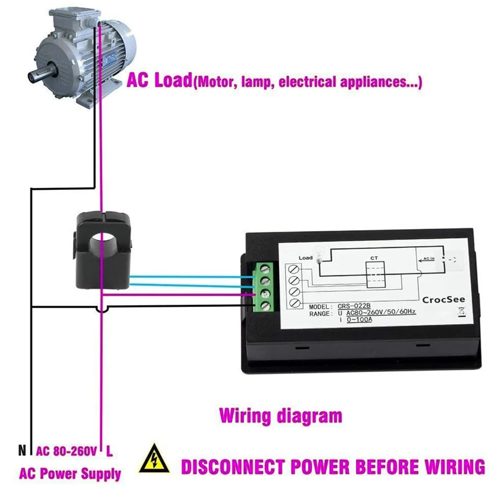 

AC 80-260V Digital Multimeter Panel Current Voltage Amp Power Energy Meter 100A with LCD Backlight Display Monitor Tester