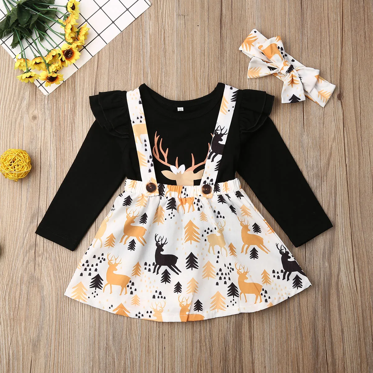 Emmababy Рождественская одежда для маленьких девочек футболка с длинными рукавами и цветочным принтом Топ+ длинные штаны, юбка на осень